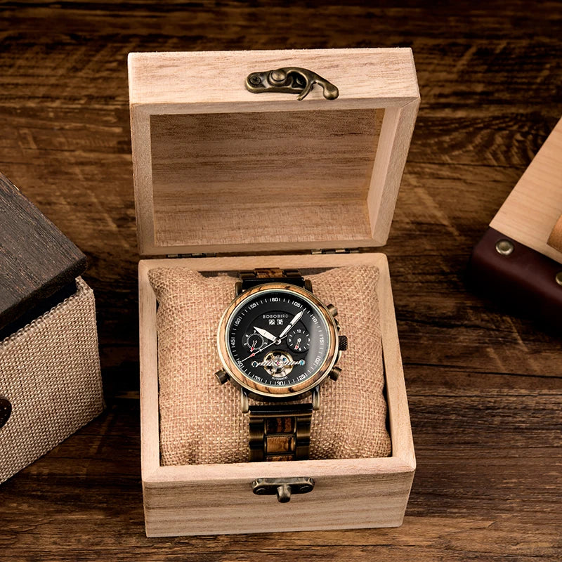 Mechanical Watch Men BOBO BIRD Wooden