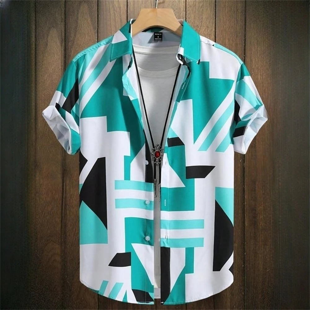 Simple Men's Shirts 3d Patchwork Printing