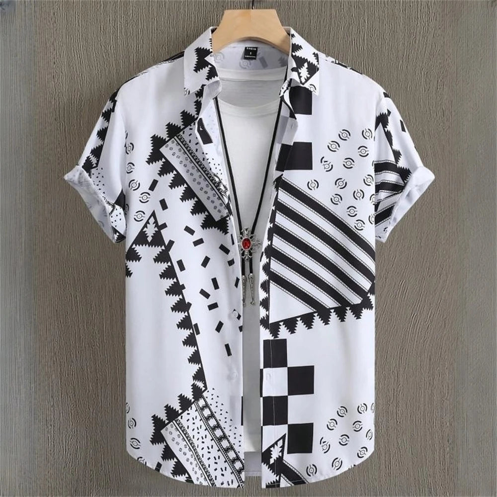 Simple Men's Shirts 3d Patchwork Printing